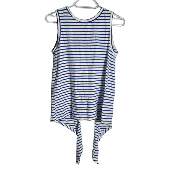 Good Luck Gem Open Back Tie Blue White Stripe Sleeveless Tank, Small - Picture 2 of 8